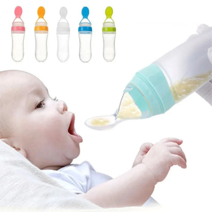 Baby Spoon Feeder - 90ml Silicone Baby Feeding Bottle With Spoon