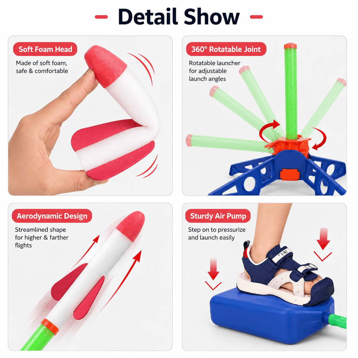 Outdoor Stomp Rocket Launcher Game with Foam Rockets for Kids