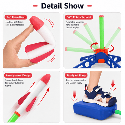 Outdoor Stomp Rocket Launcher Game with Foam Rockets for Kids
