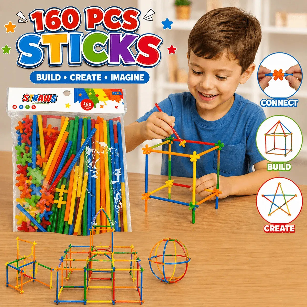 Super Bamboo Building Sticks  Construction Set for Kids