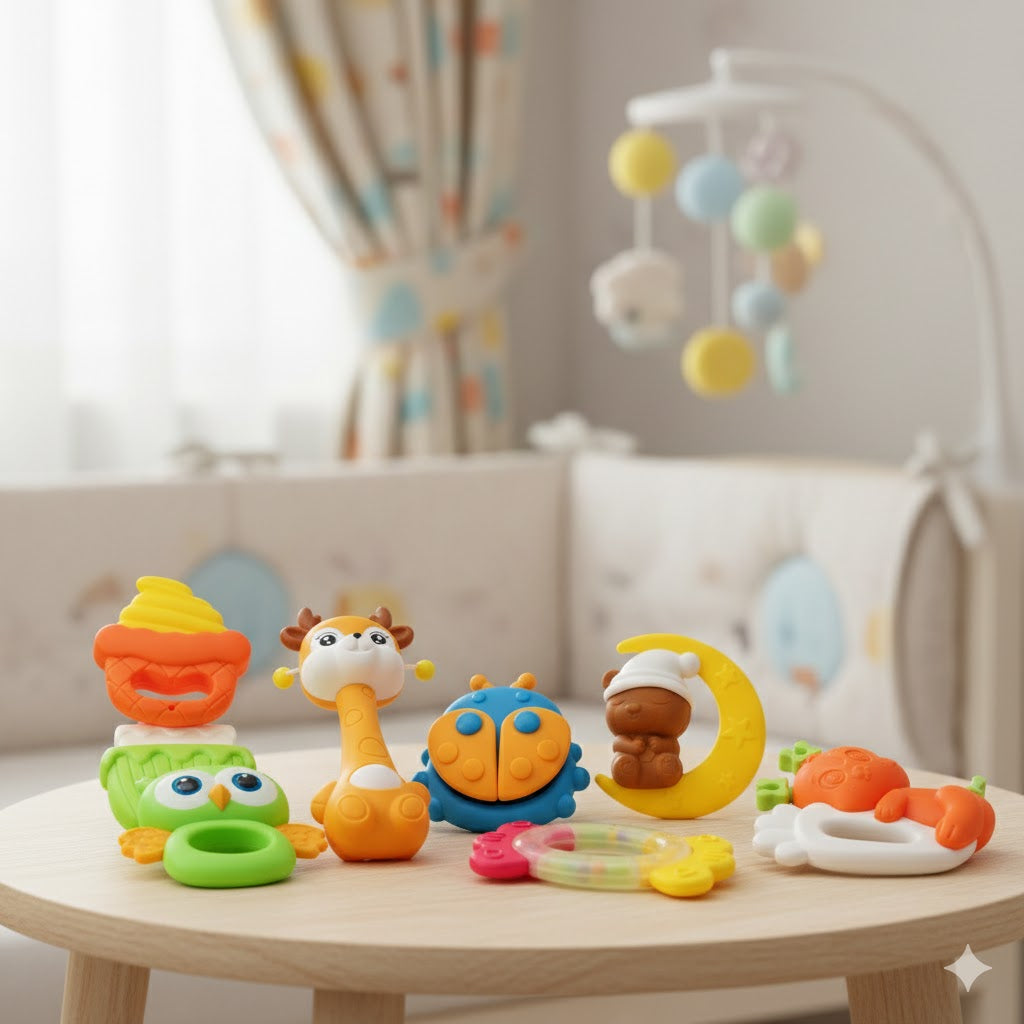 Cute Hand Baby Rattle & Teether Set
