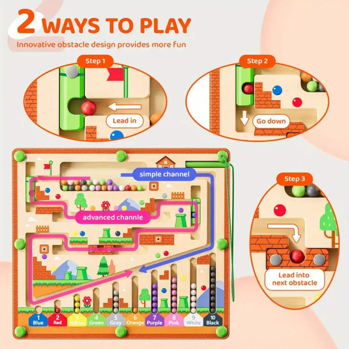 Wooden Magnetic Maze Beads Board Educational Learning Toy for Kids